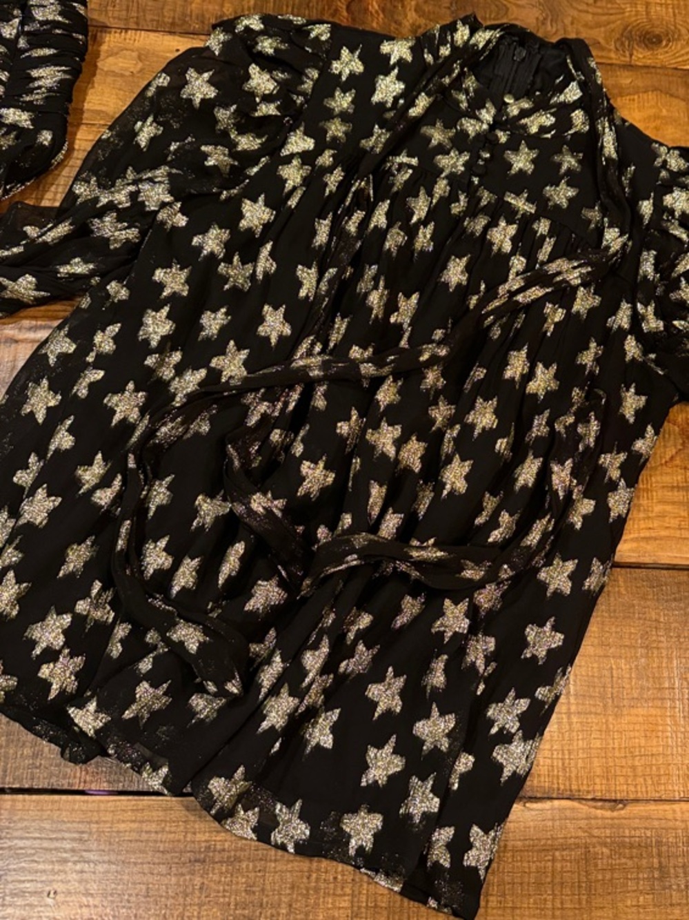 Black Star Print Blouse with Metallic Silver Stars